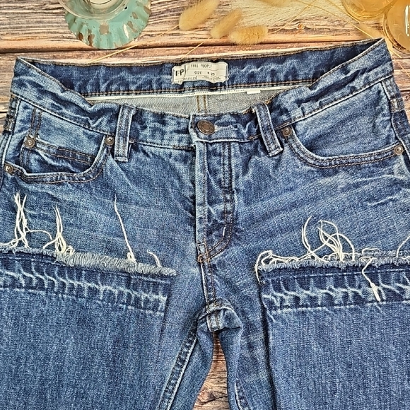 Free People Denim - NEW FREE PEOPLE MID-RISE DISTRESSED RAW TIERED HEM FLARE LEG DENIM BLUE JEANS